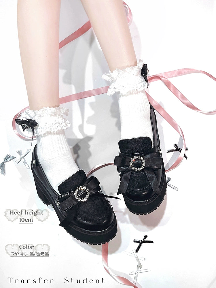 Jirai Kei Shoes Bow Tie Rhinestone Platforms High-heel Shoes 38516:590836