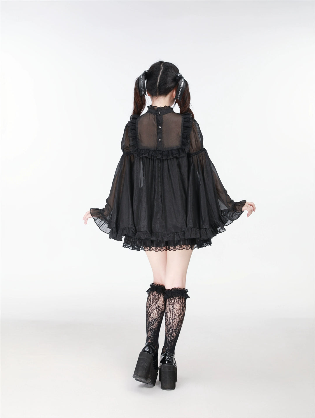 Black/White Jirai Kei Jumper Dress & Hime-Sleeved Sheer Blouse 43326:773598