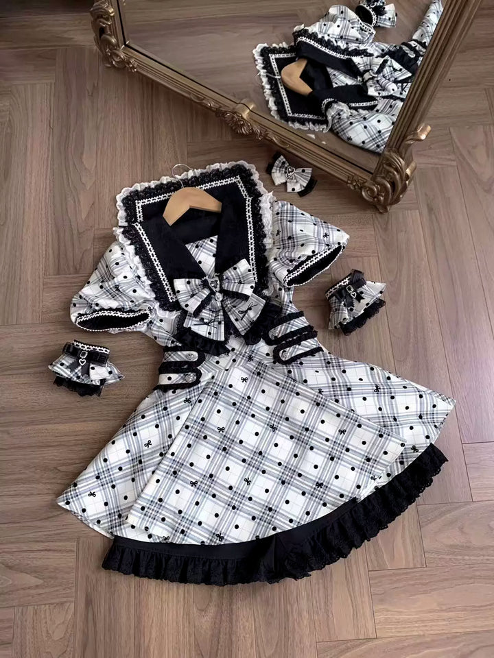 Cotton Lining Jirai Kei Dress, Plaid & Polka Dot Style (L M S XL) 44924:829924