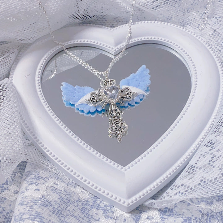 Y2K Jirai Kei Necklace Angel Cross Sweater Chain 29316:356154