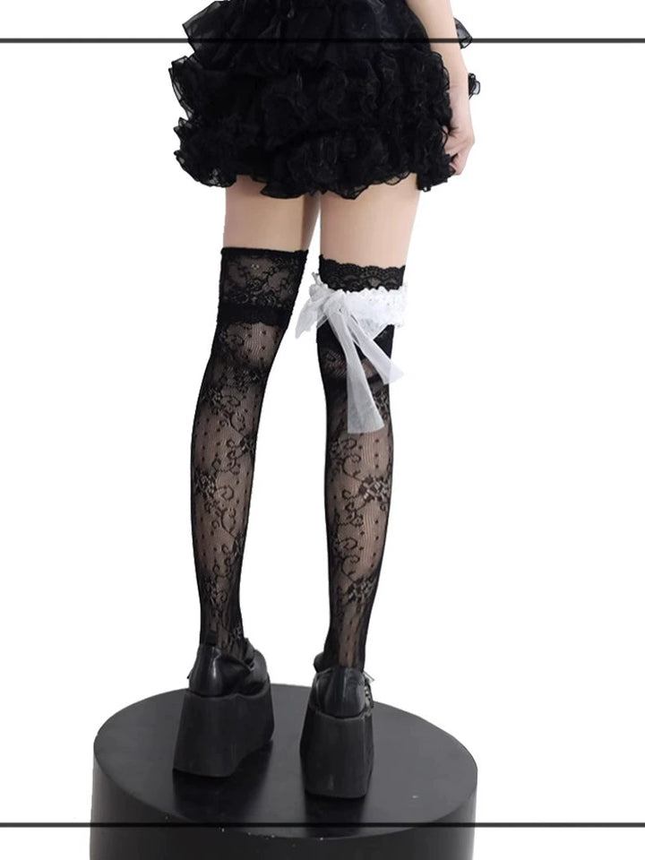 Gothic Lolita Lace Stockings, Bow Garter 43755:784423