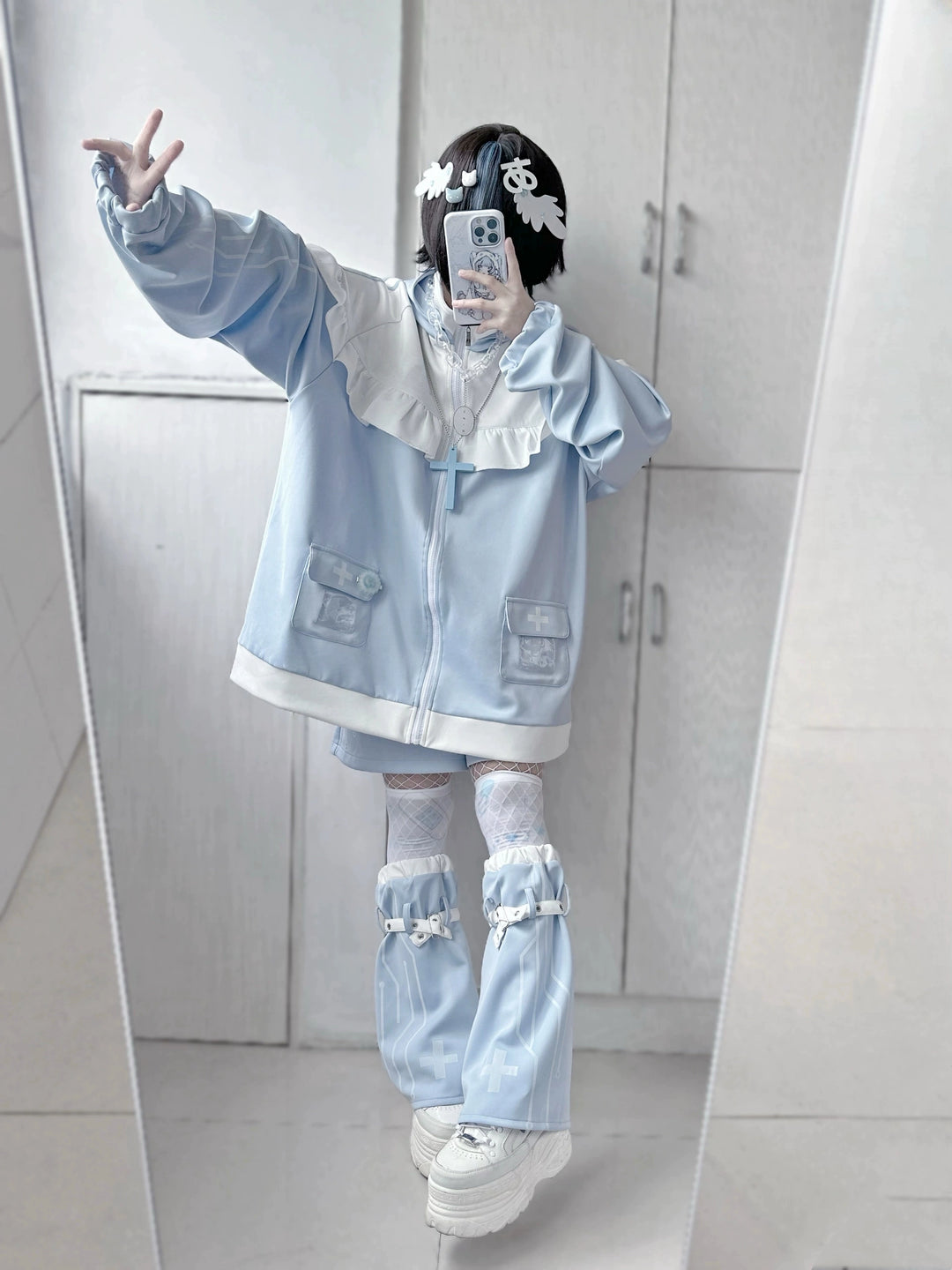 Tenshi Kaiwai Cat Ears Jacket With Ruffle And Pocket & Shorts Multicolor (M S) 39092:615404