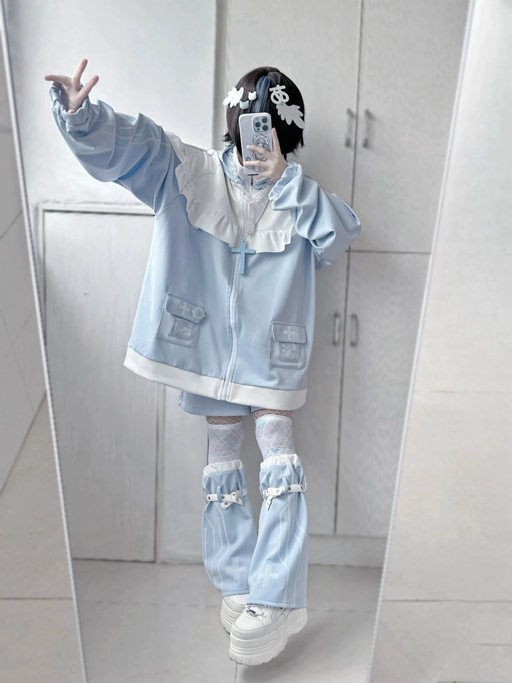 Tenshi Kaiwai Cat Ears Jacket With Ruffle And Pocket & Shorts Multicolor (M S) 39092:615404