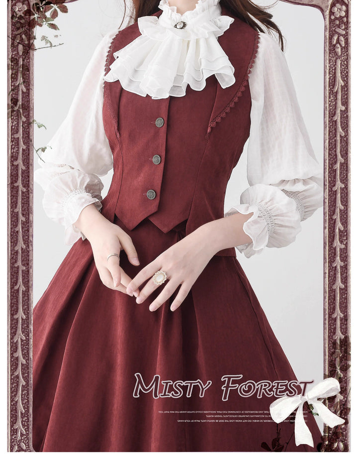 Classic Lolita A-Line Skirt + Button-Front Vest + White Blouse (2XL L M S XL) 40944:770386