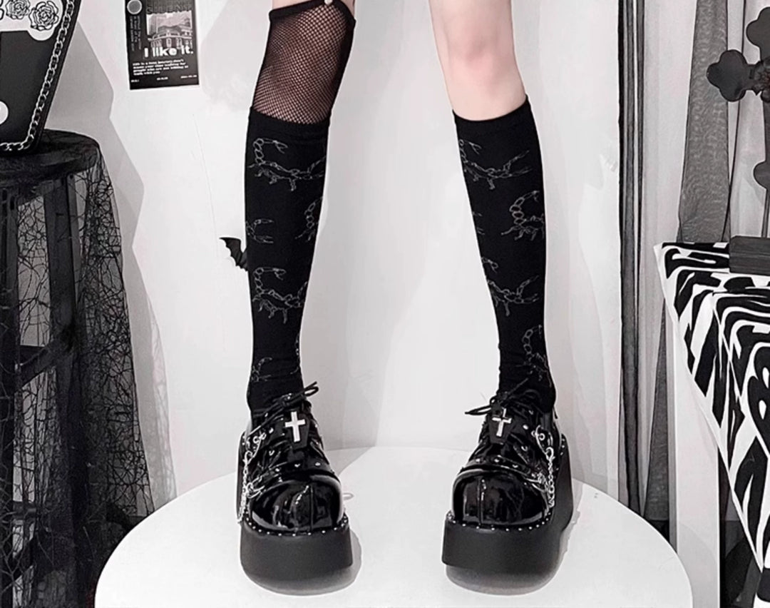 Punk Platform Shoes Round Toe Spice Girl Shoes Metal Crosses 38050:596252