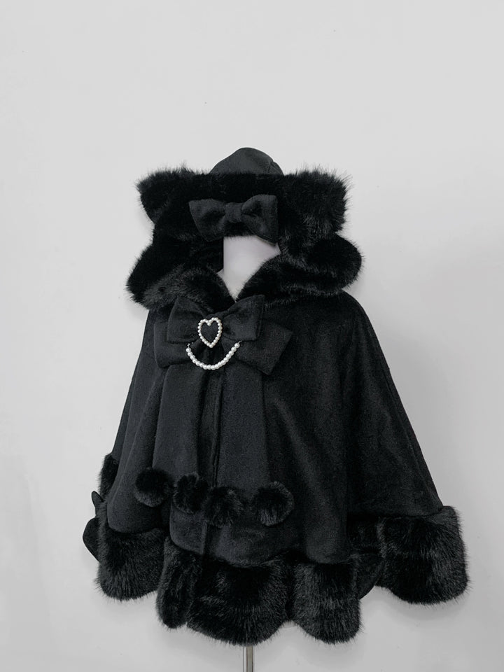 Kawaii Cat Ear Hooded Winter Cape (Black) 43984:791396