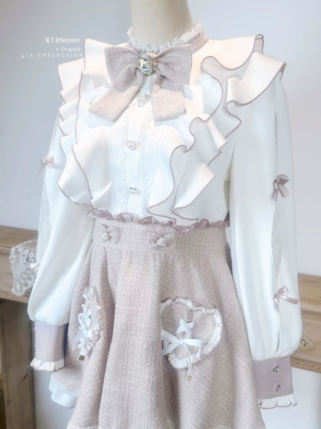 Pink and White Ryousangata Tweed Dress, Elastic Shorts 44755:825245