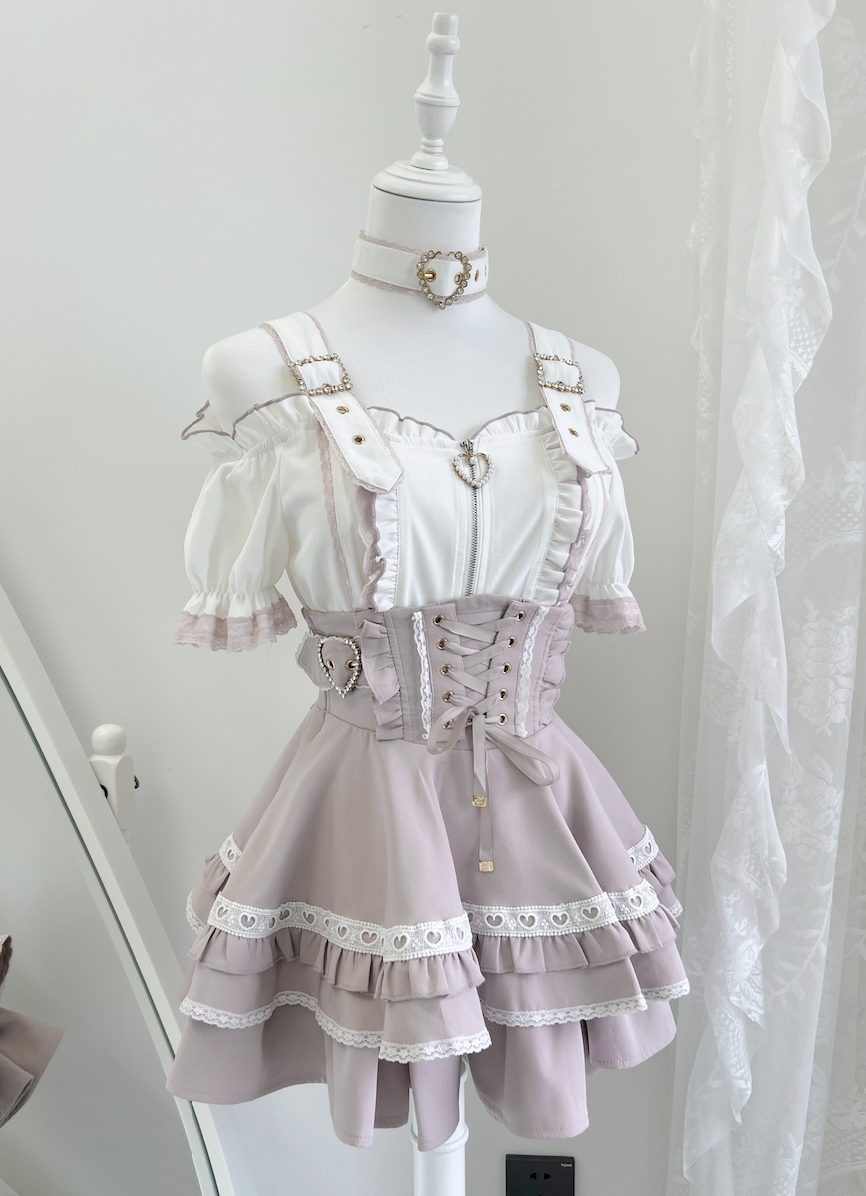 Jirai Kei Open Shoulder Shirt Outfit, Multiple Colors 43500:778047