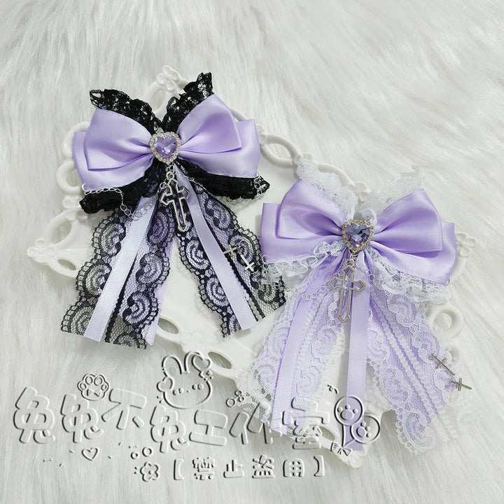Cross Jirai Kei Hair Clip with Heart-shaped Rhinestone 42324:736402