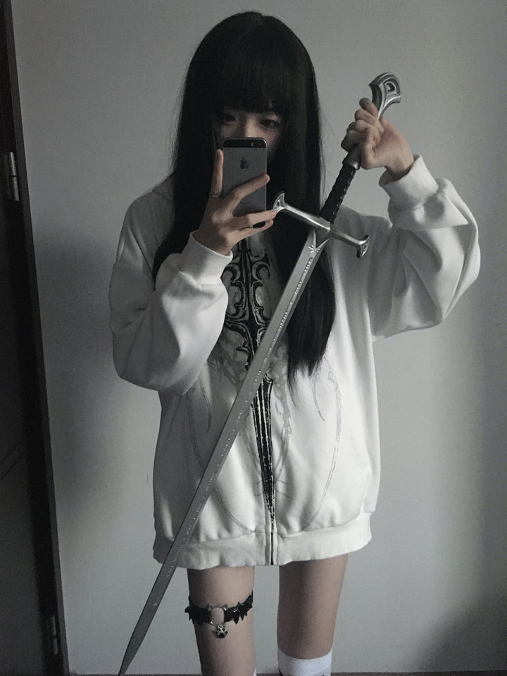 Cotton Jirai Kei Coat Gothic Punk Style with Oversized Design 42386:737984