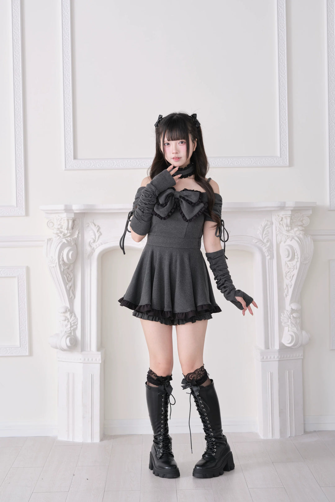 Jirai Kei Dress Set, Off-Shoulder & Ruffled Choker 44943:830420