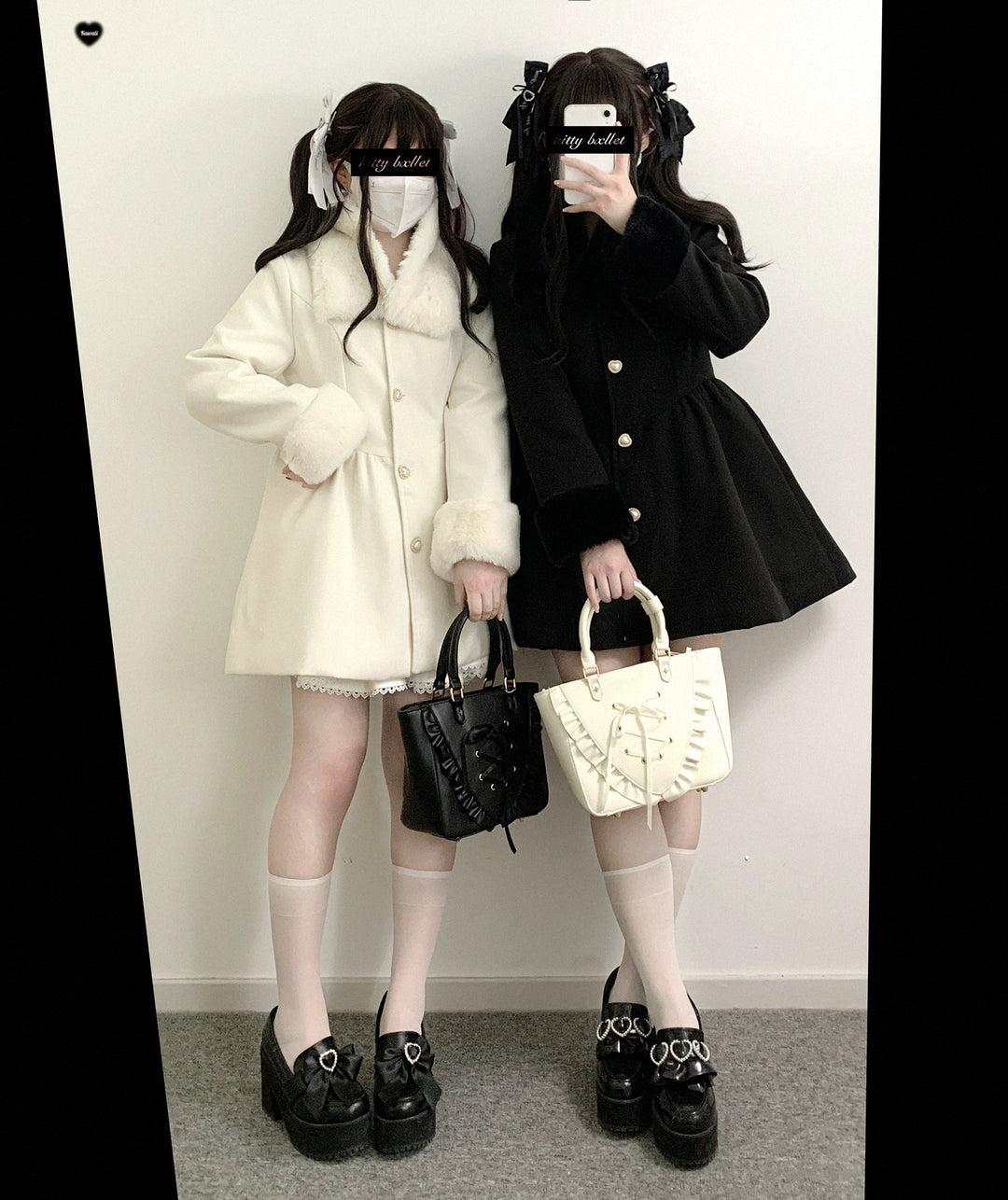 Jirai Kei Coat Detachable Fur Collar Dress Wool-like Jacket 40416:667654