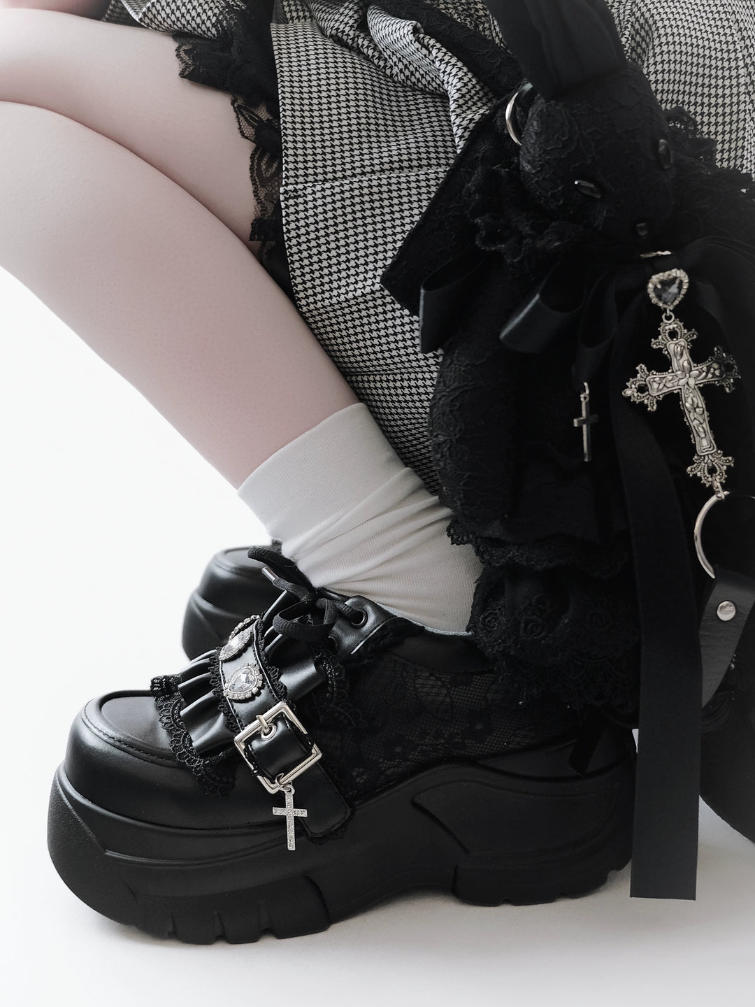 Subculture Platform Shoes, Heart-shaped Rhinestone 43619:781198