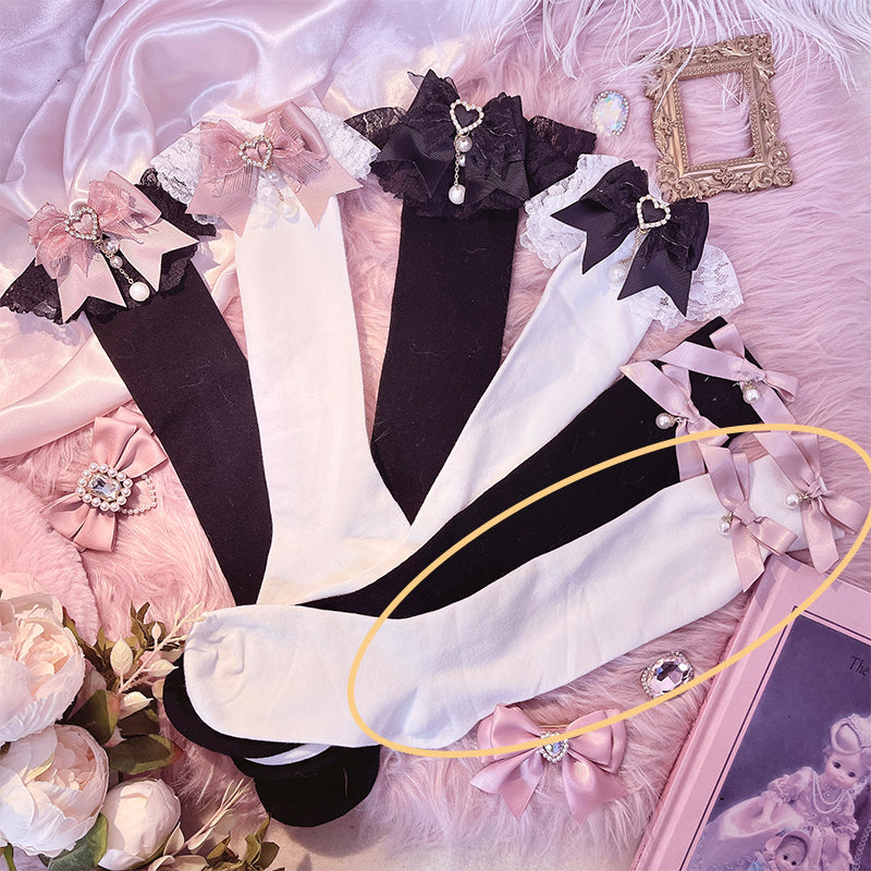 Jirai Kei Socks Black White Pink Blue Bow Lace Socks 21754:320540