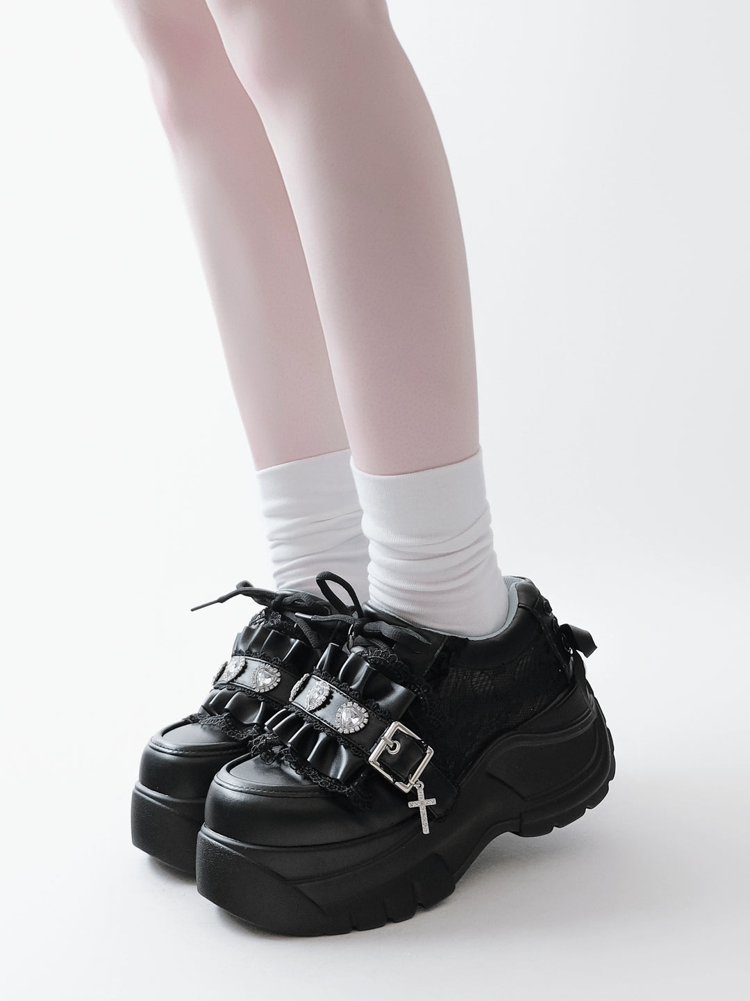 Subculture Platform Shoes, Heart-shaped Rhinestone (Black / 35 36 37 38 39 40 41) 43619:781200