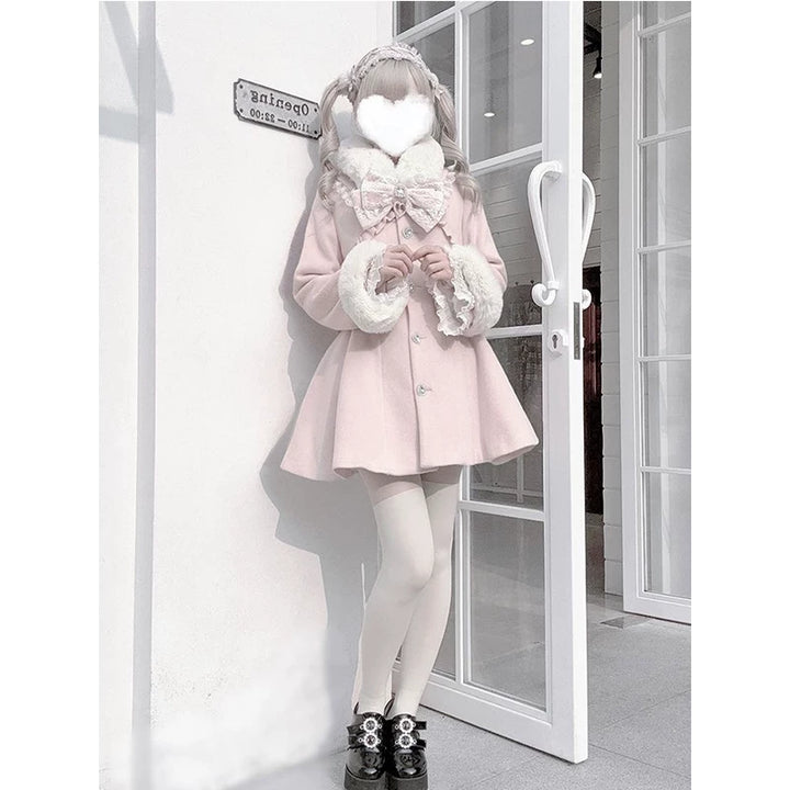Ryousangata Winter Pink Coat, Removable Faux Fur Trim 44585:816029
