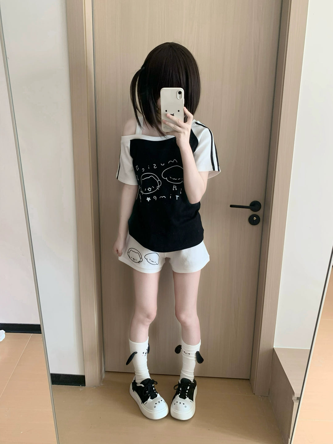Kawaii Summer Music Time Printed T-shirt, Shorts With Pockets 42904:757284