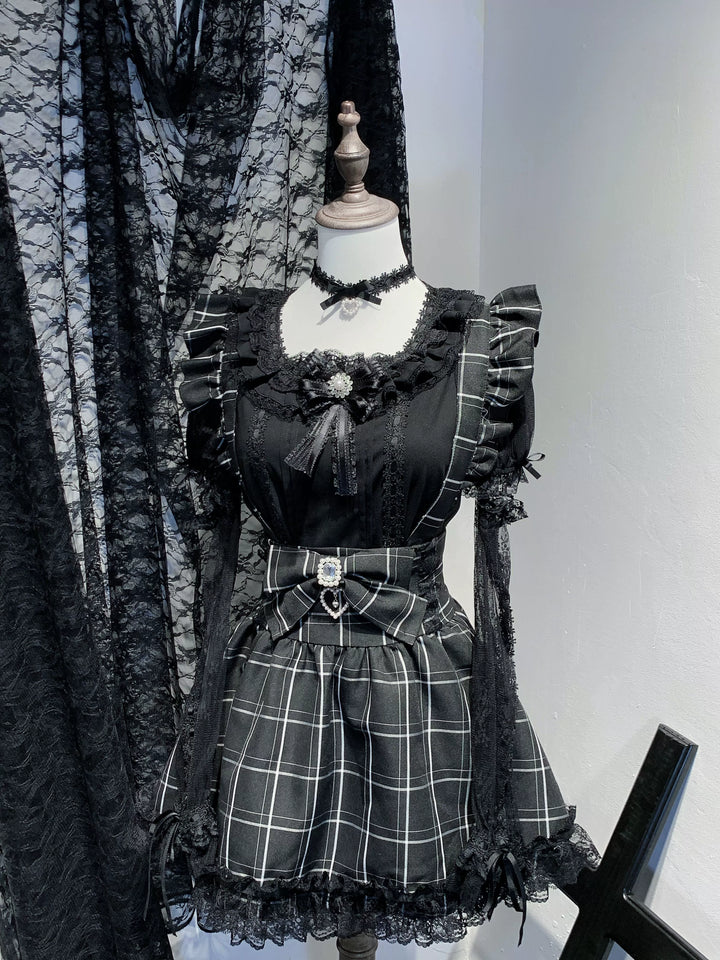 Short-Sleeved Jirai Kei Blouse with Choker and Tulle Cuffs 42862:755755
