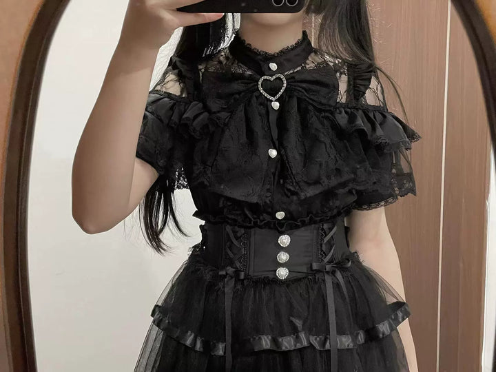 Jirai Kei Blouse Ruffle Lace Ribbon Shirt 38554:591924