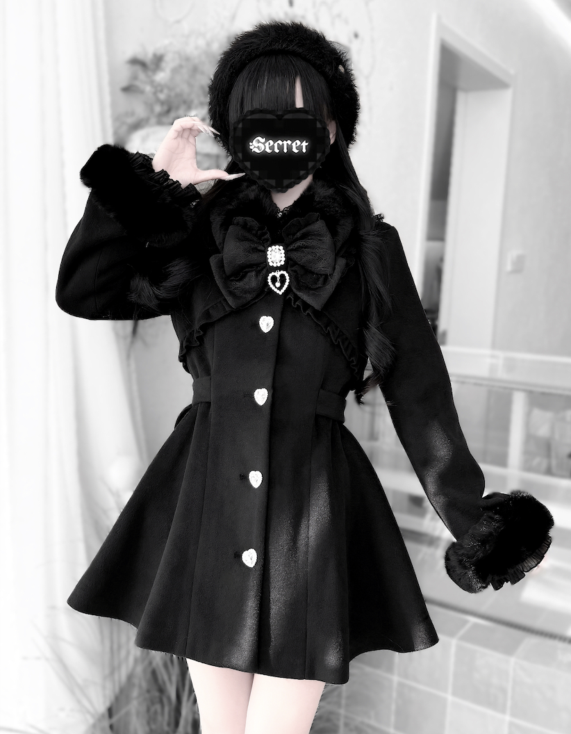 Fluffy Trim Ryousangata Winter Coat, Rhinestone Accents 44200:800823