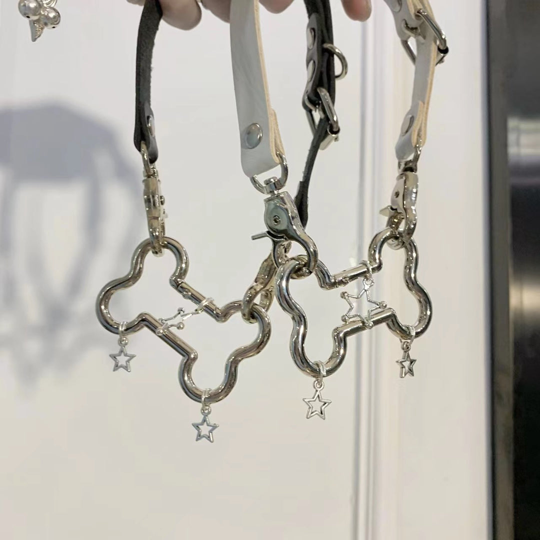 Jirai Kei Necklace Metallic Bone Star Pendant PU Punk Choker 42684:749335