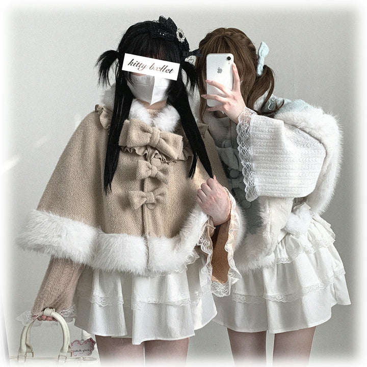 Cat-Ear Hooded Cape, Detachable Bows 44472:810555