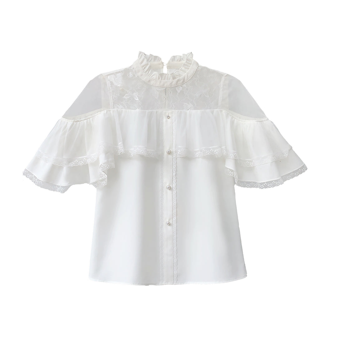 White Long Ryousangata Skirt With Elegant Cape-Design Shirt (L M S XL) 43110:766061