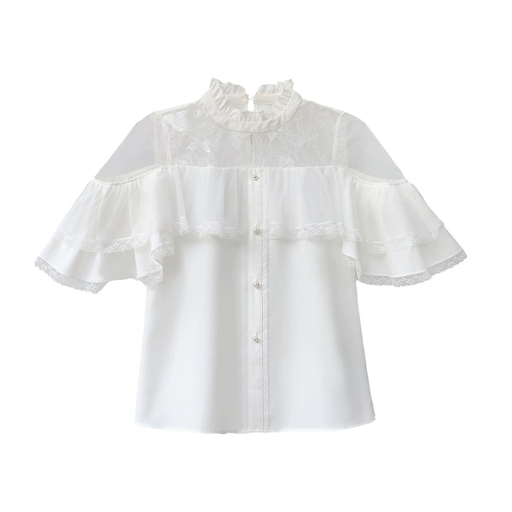 White Long Ryousangata Skirt With Elegant Cape-Design Shirt (L M S XL) 43110:766061