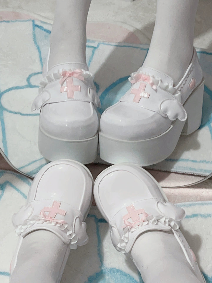 Tenshi Kaiwai Shoes High Heels Shoes Round Toe Platform Shoes 35442:512550