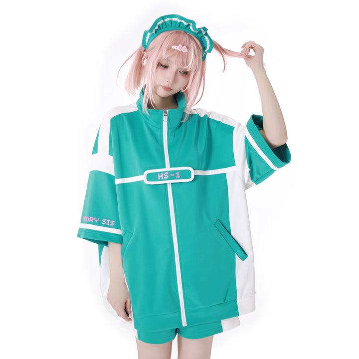 Black/Green Subcul Jirai Kei Sporty Jacket -Set or Singles 43057:764008