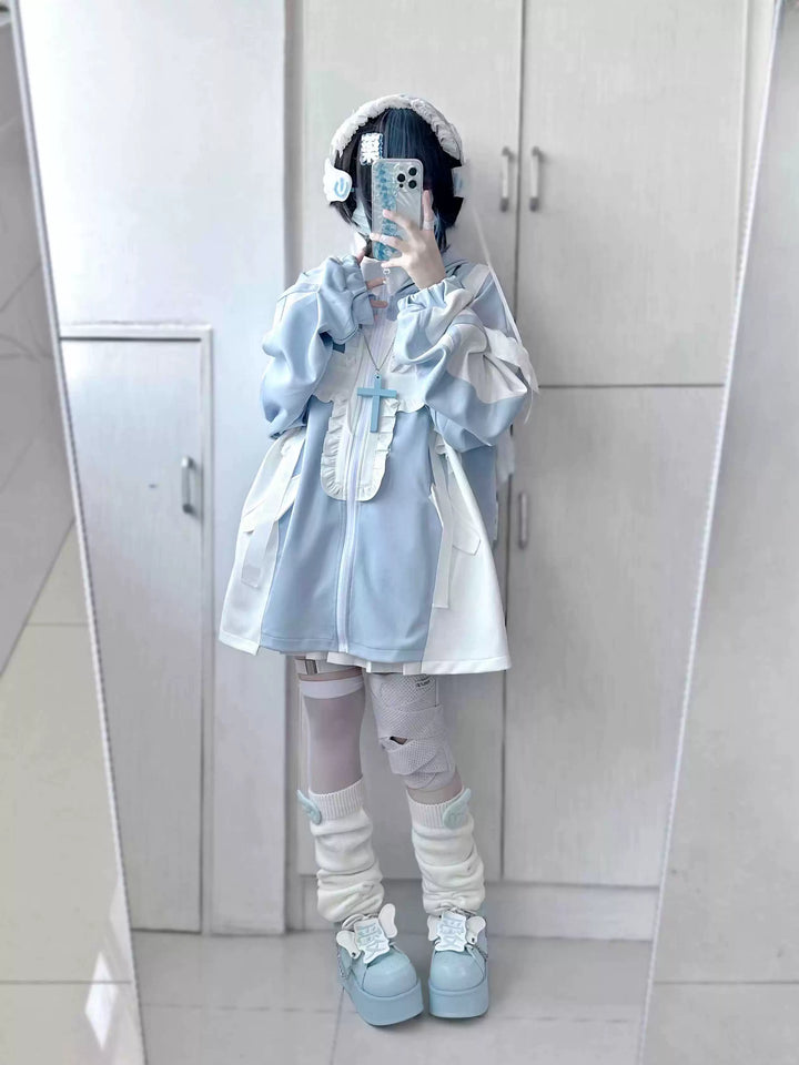 Tenshi Kaiwai Full Set Flounced Blue Cat Ears Coat & Shorts Set 39094:615424