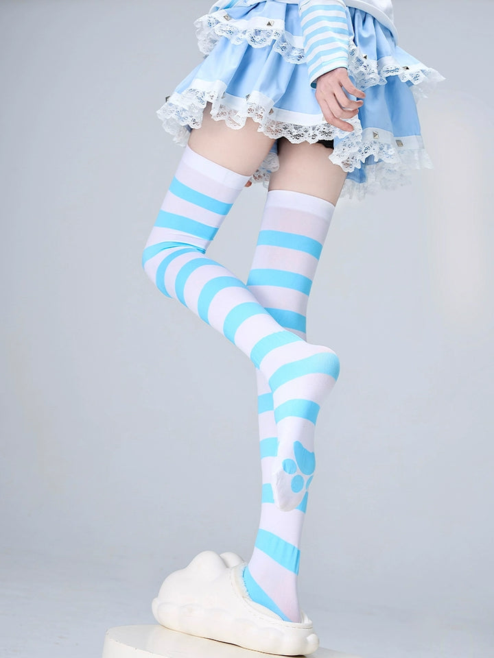 Tenshi Kaiwai Thigh-high Socks Velvet Striped Women Socks 35352:489532