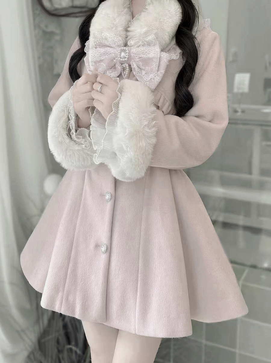 Fluffy Trim Ryousangata Winter Coat, Rhinestone Accents 44200:800821