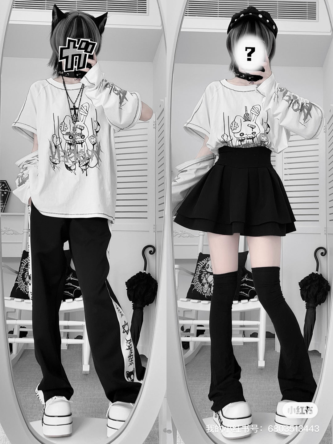 Sub Culture Bunny Printed T-shirt, Detachable Sleeves 44033:795036