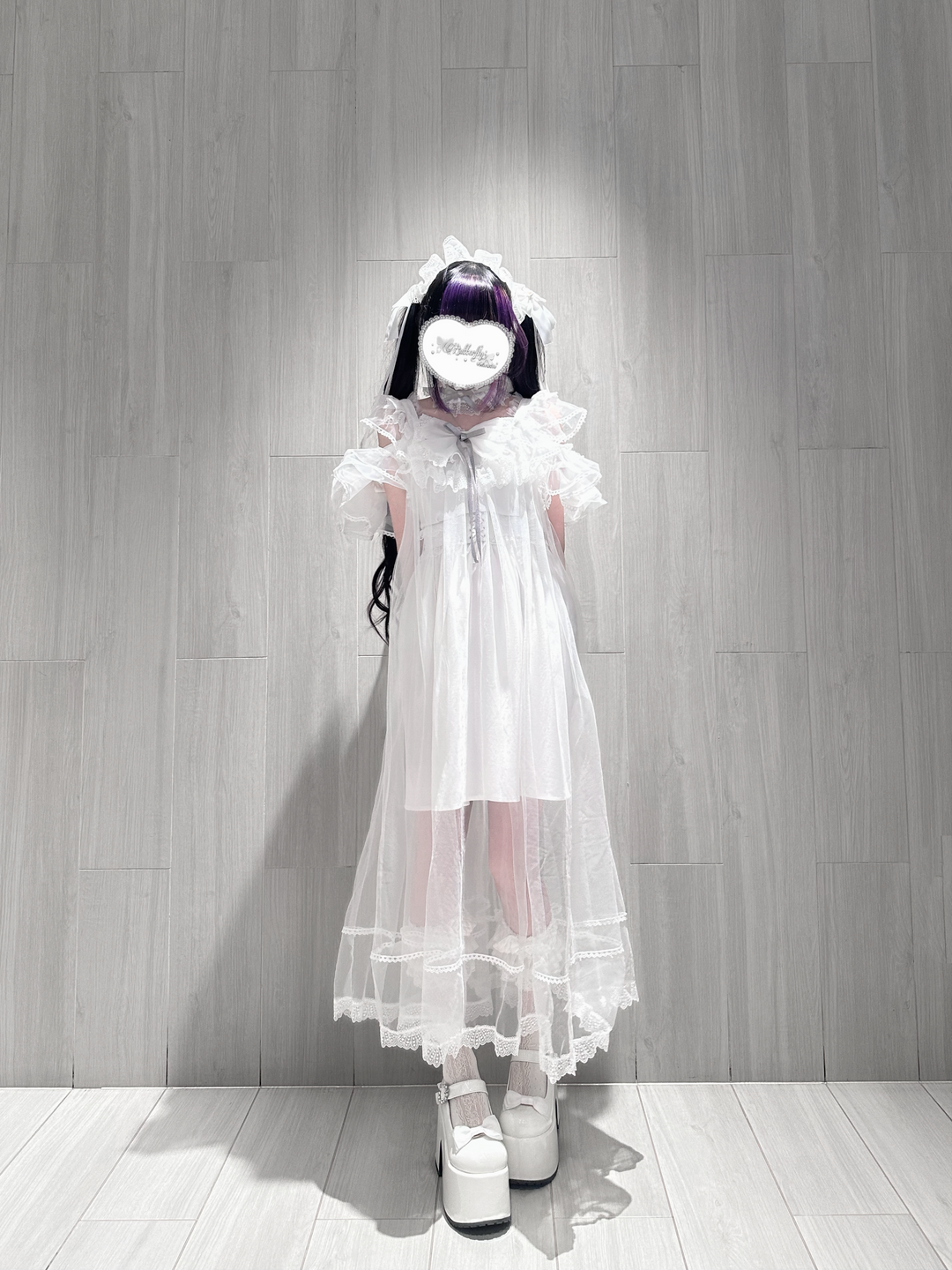 Jirai Kei Open Shoulder Dress, Detachable Tulle Overlay 45341:846475