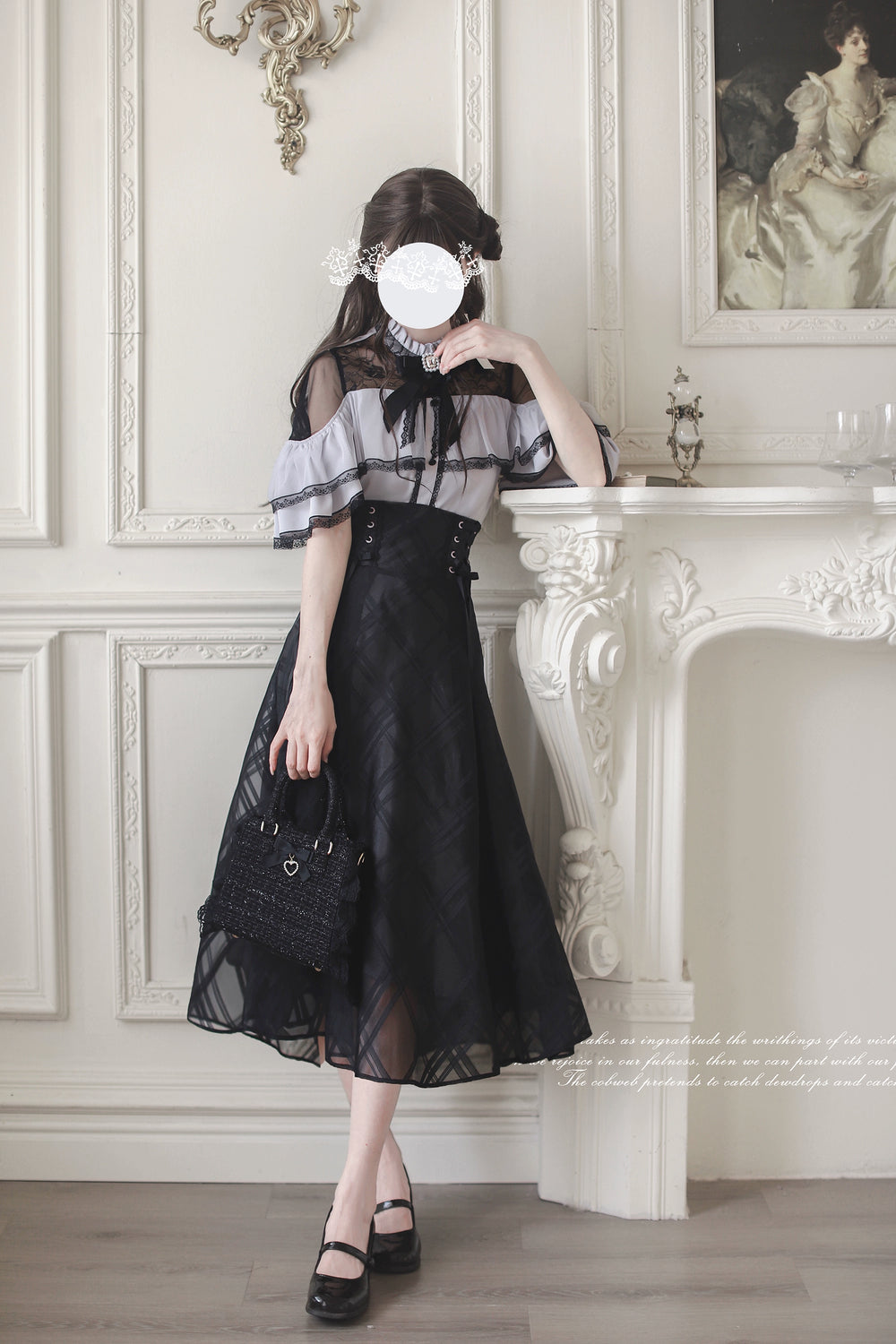 Black Maxi Jirai Kei Skirt, Purple Cape Blouse 43111:766071