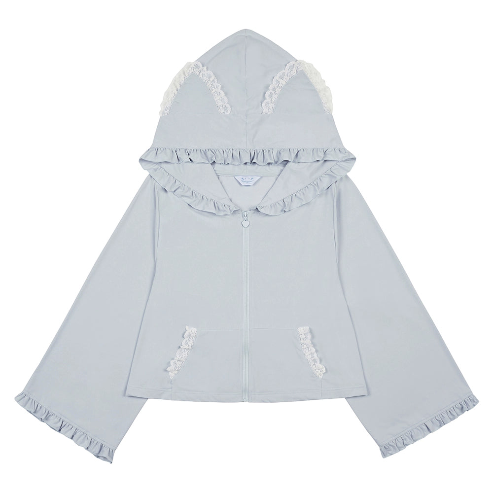 Jirai Kei Hoodie Jacket with Cat Ears UPF50 Protection Multicolors (Blue) 38510:592376