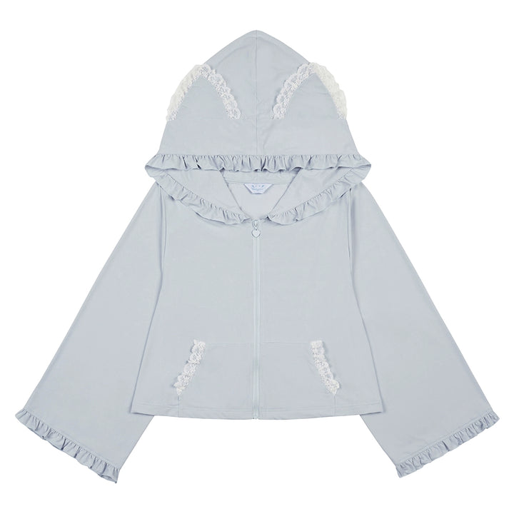 Jirai Kei Hoodie Jacket with Cat Ears UPF50 Protection Multicolors (Blue) 38510:592376