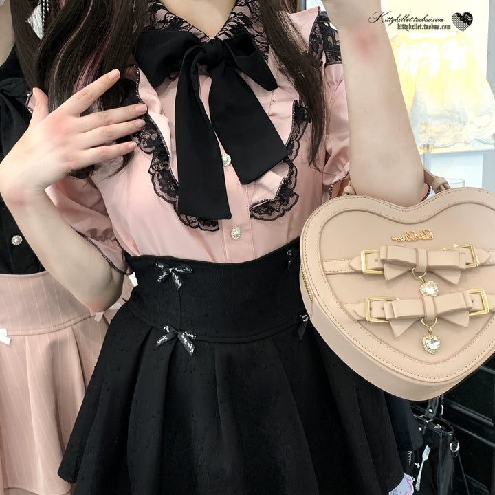 Caped Chiffon Jirai Kei Blouse With Hand-tied Bow 43106:768476