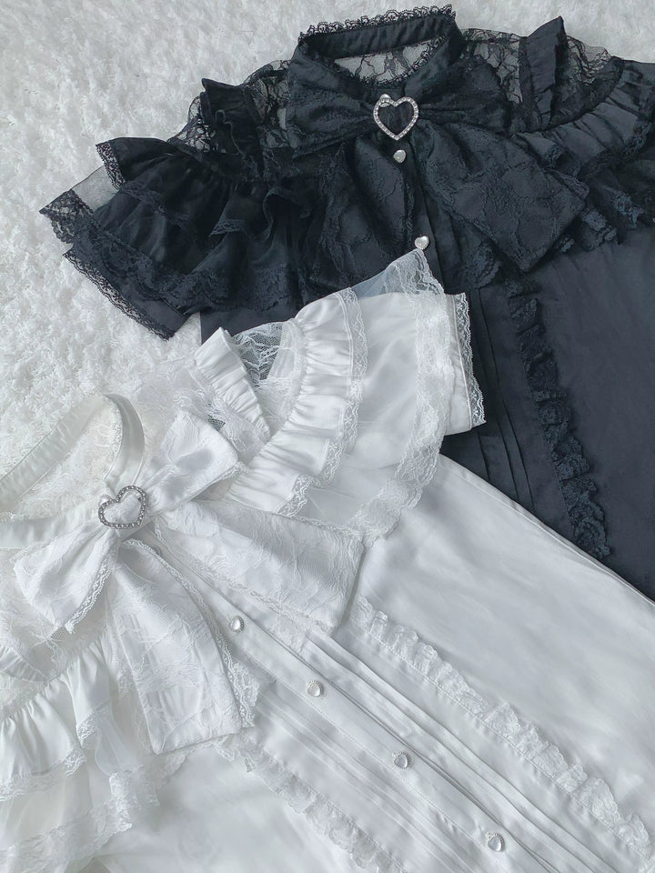 Jirai Kei Blouse Ruffle Lace Ribbon Shirt 38554:591940