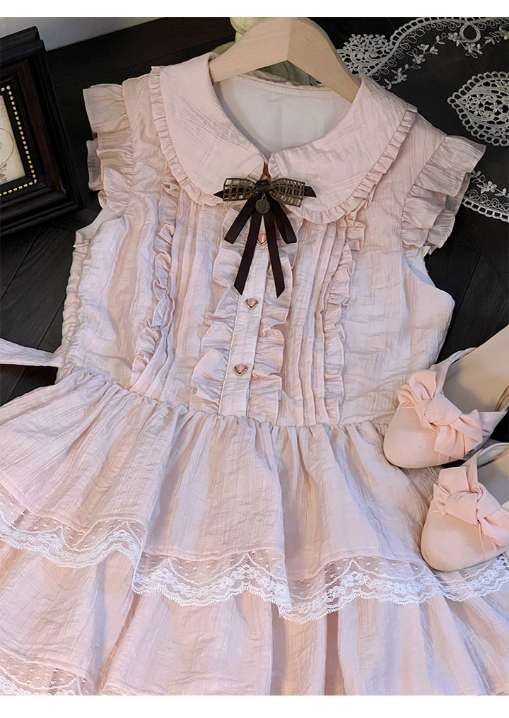 Sweet Style Lace Trim Dress, Tiered Ruffles 43546:779200