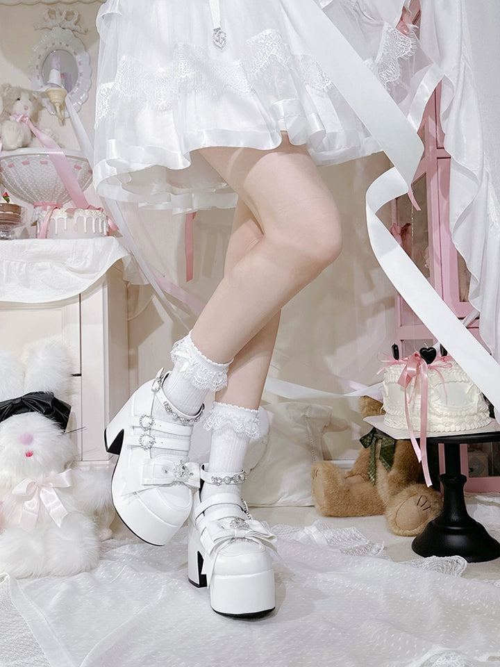 Jirai Kei Platform Shoes, Glittering Rhinestone, Chunky Heel 43247:775778
