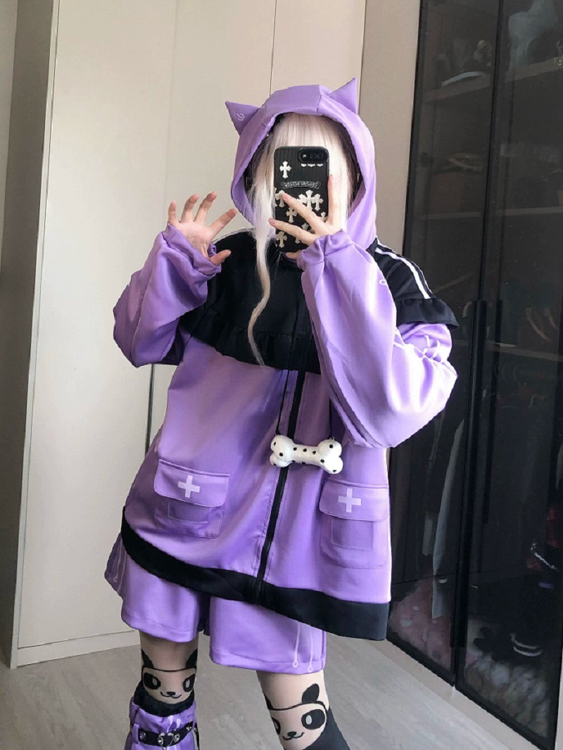 Tenshi Kaiwai Cat Ears Jacket With Ruffle And Pocket & Shorts Multicolor (M S) 39092:615368
