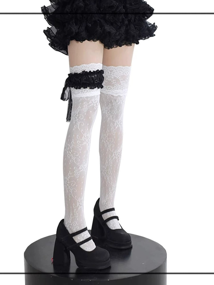 Gothic Lolita Lace Stockings, Bow Garter 43755:784426