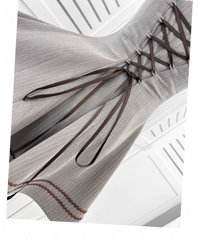 Striped Jirai Kei Dress,Thigh Length, Detachable Bowtie 43574:780071