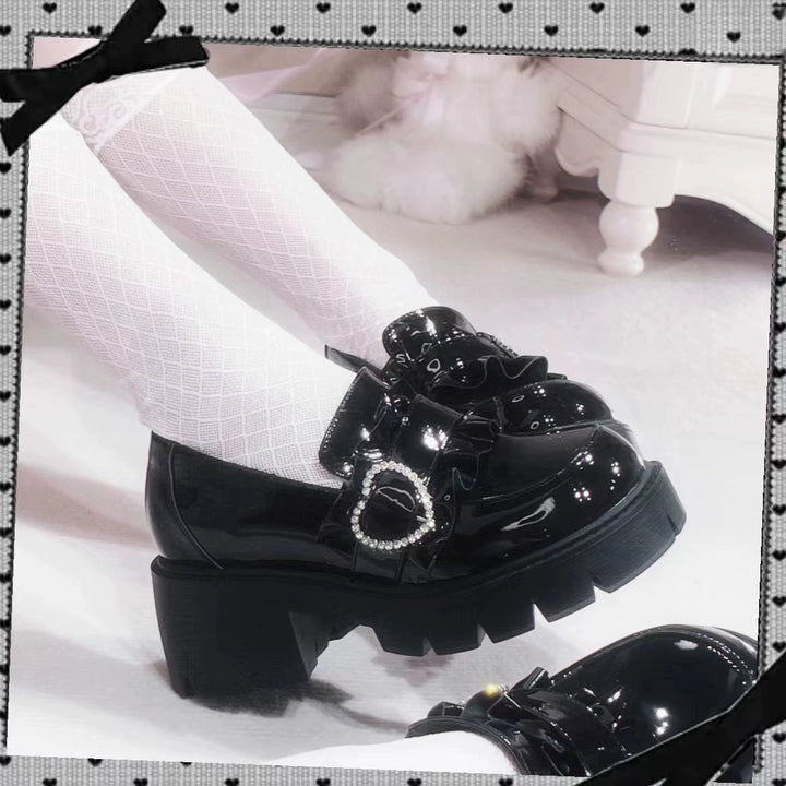 Jirai Kei High Platform Shoes, Heart Rhinestone Buckle 43787:785720
