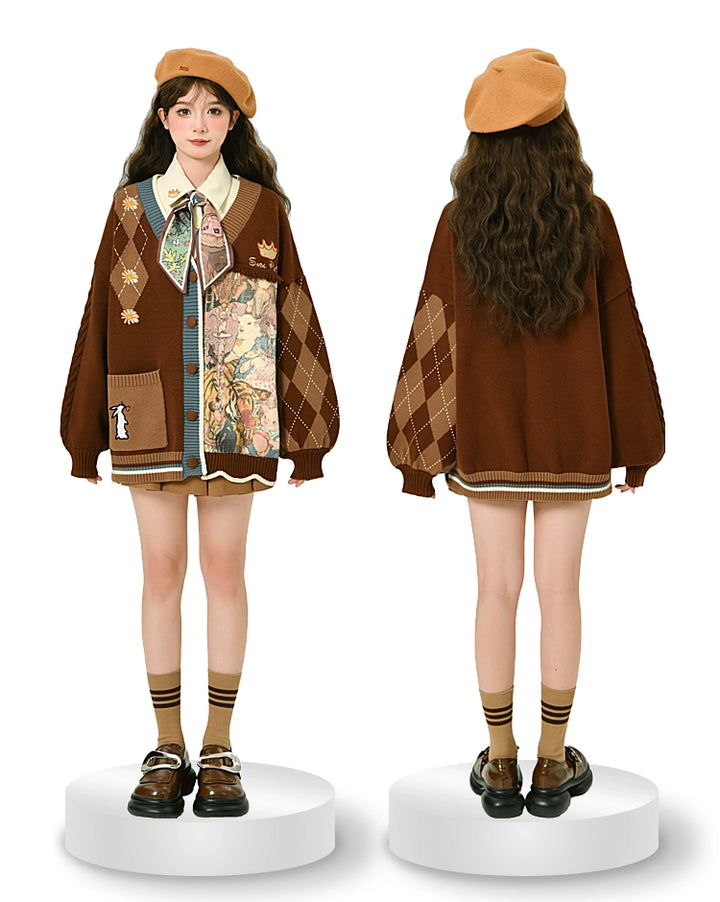 Mori Kei Vintage Style Melrad Knit Sweater Shirt Skirt Set 22716:335754