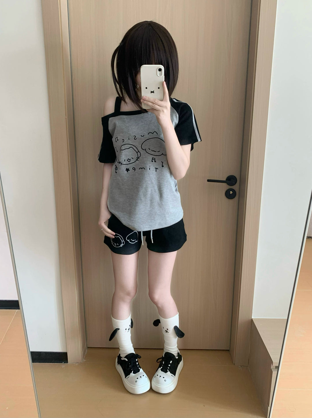 Kawaii Summer Music Time Printed T-shirt, Shorts With Pockets 42904:757295