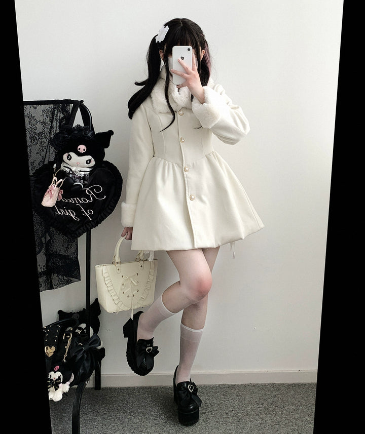 Jirai Kei Coat Detachable Fur Collar Dress Wool-like Jacket 40416:667584