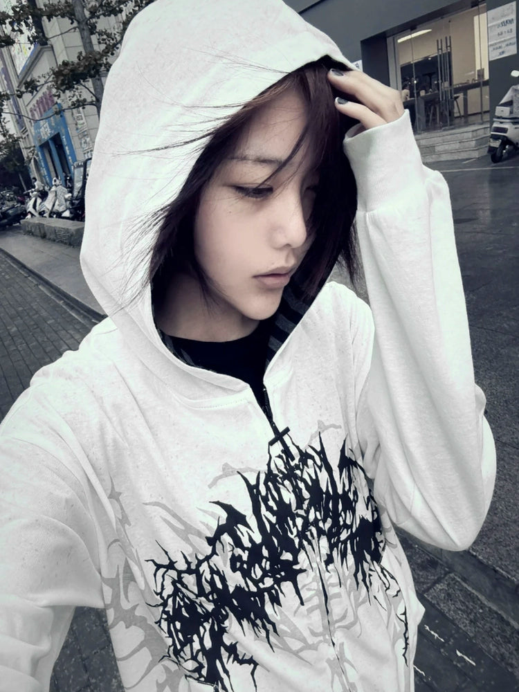 Cotton Jirai Kei Jacket, Hooded Summer Outerwear 43224:771641